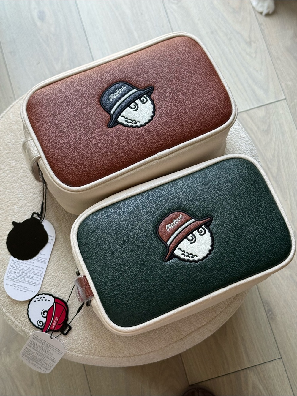 Malbon Two-Tone Handle Bag — Brown, Green & Cream Trim